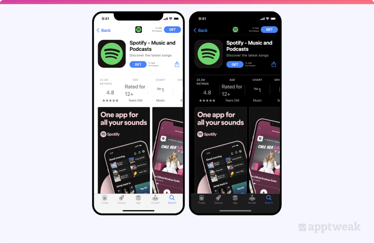 Comparing the Spotify icon on Android in light vs dark mode